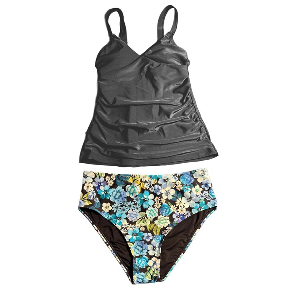 NWT Cupshe black and blue floral tankini two piece bathing suit XS